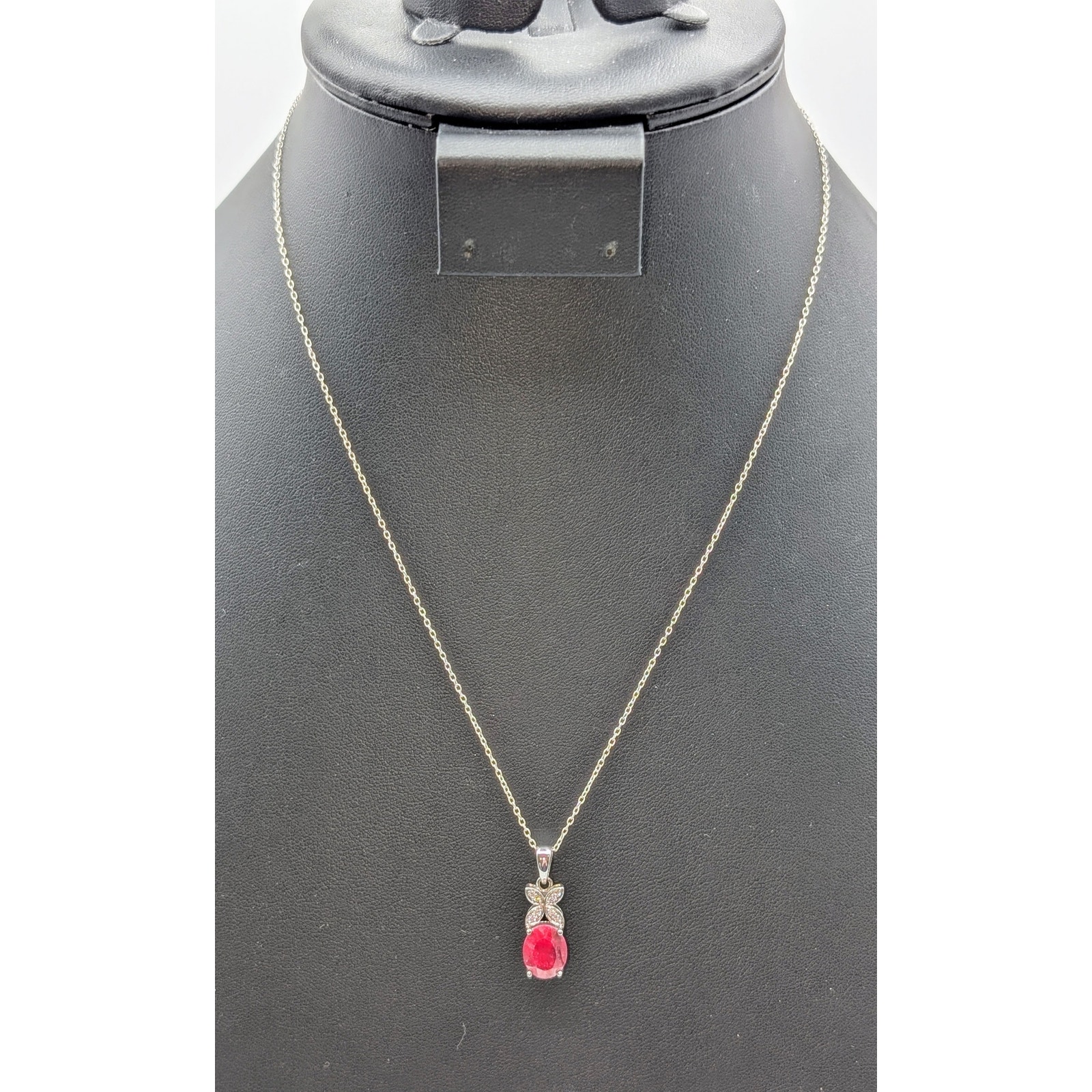 Tests As Ruby Sterling Silver Cz Stone Pendant 18 Necklace